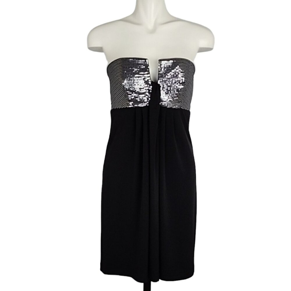 Calvin Klein Women's Black Strapless Silver Sequin Party Cocktail Dress Size 8
